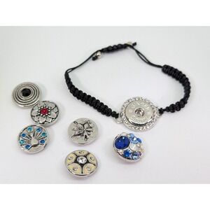 Ginger Snaps Brand Bracelet w/6 Snaps Rhinestones Black Cord Fashion